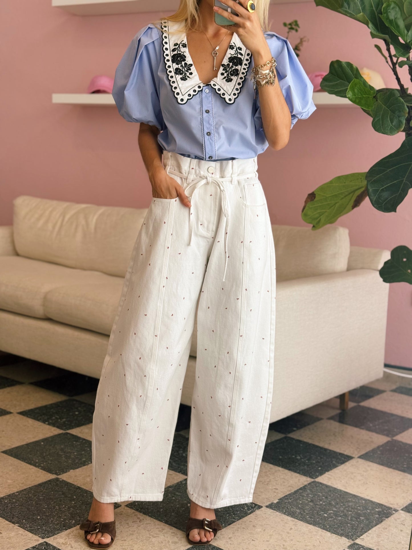 Chambray Embroidered Top