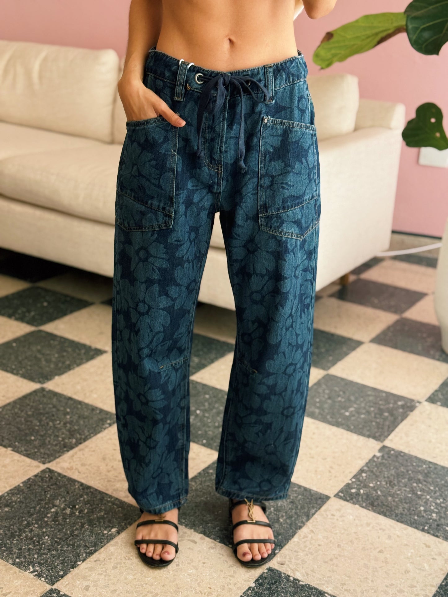 Floral Barrel Jean