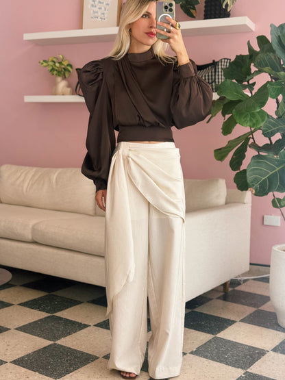 Soft Woven Trousers With Overlap Tie