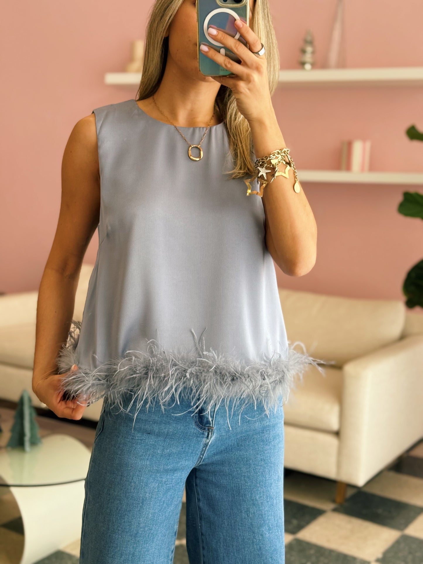 Chambray Feather Top