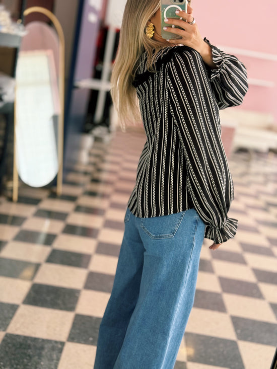 Embroidered Collar Textured Blouse