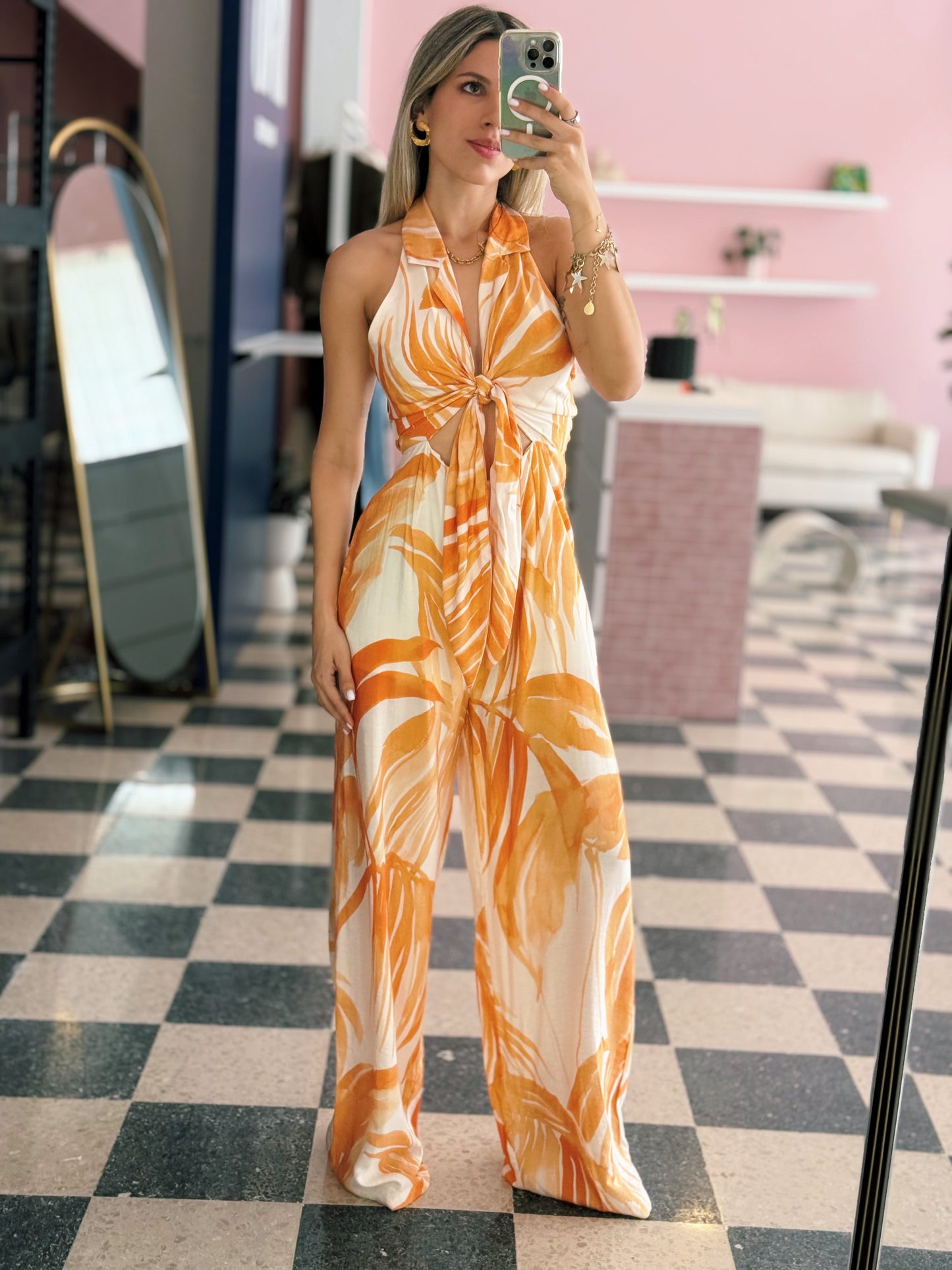 Orange Palm Jumpsuit