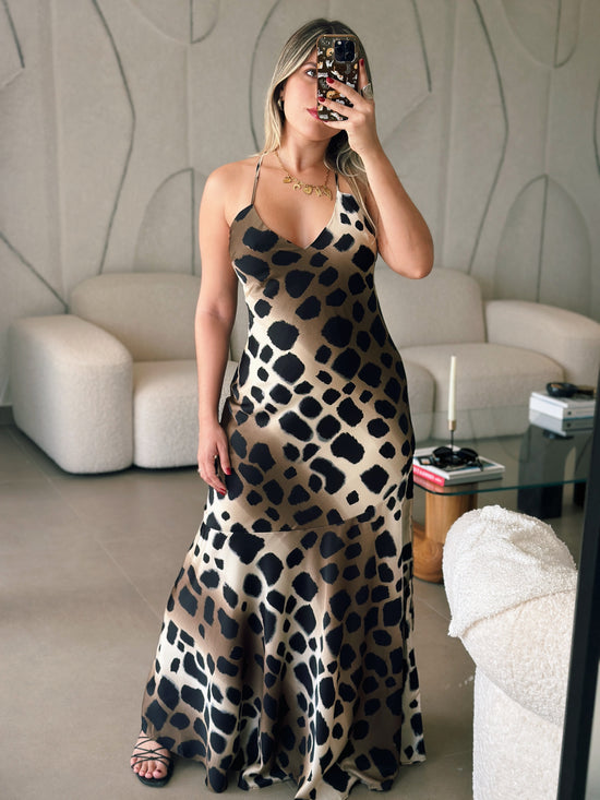 PRE ORDER (final sale/read description) Satin Leopard Maxi Dress