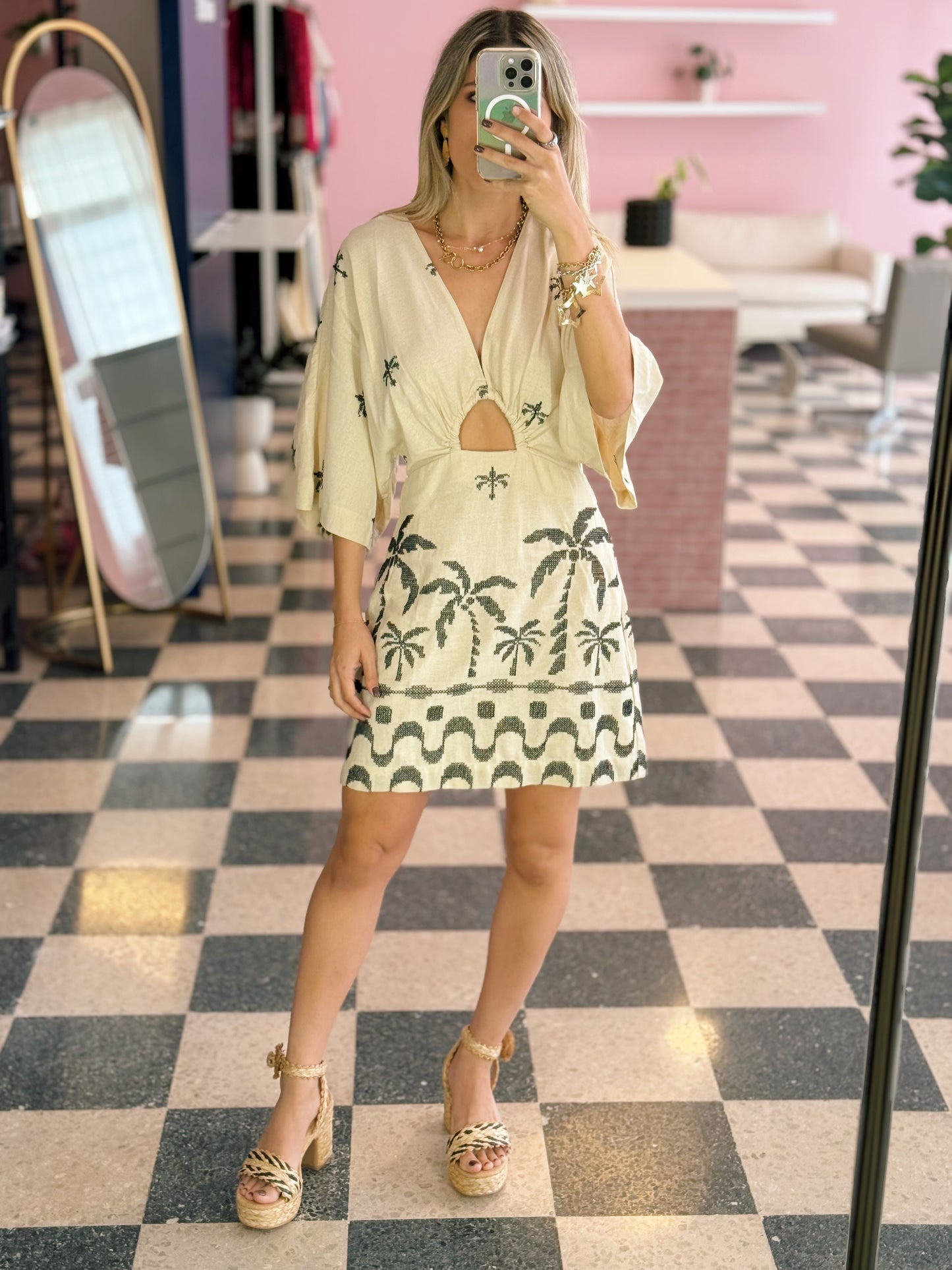 Short Linen Dress with Embroidered Edge - Made in Brazil