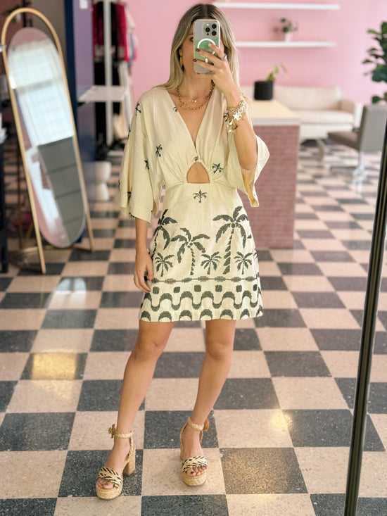 Short Linen Dress with Embroidered Edge - Made in Brazil