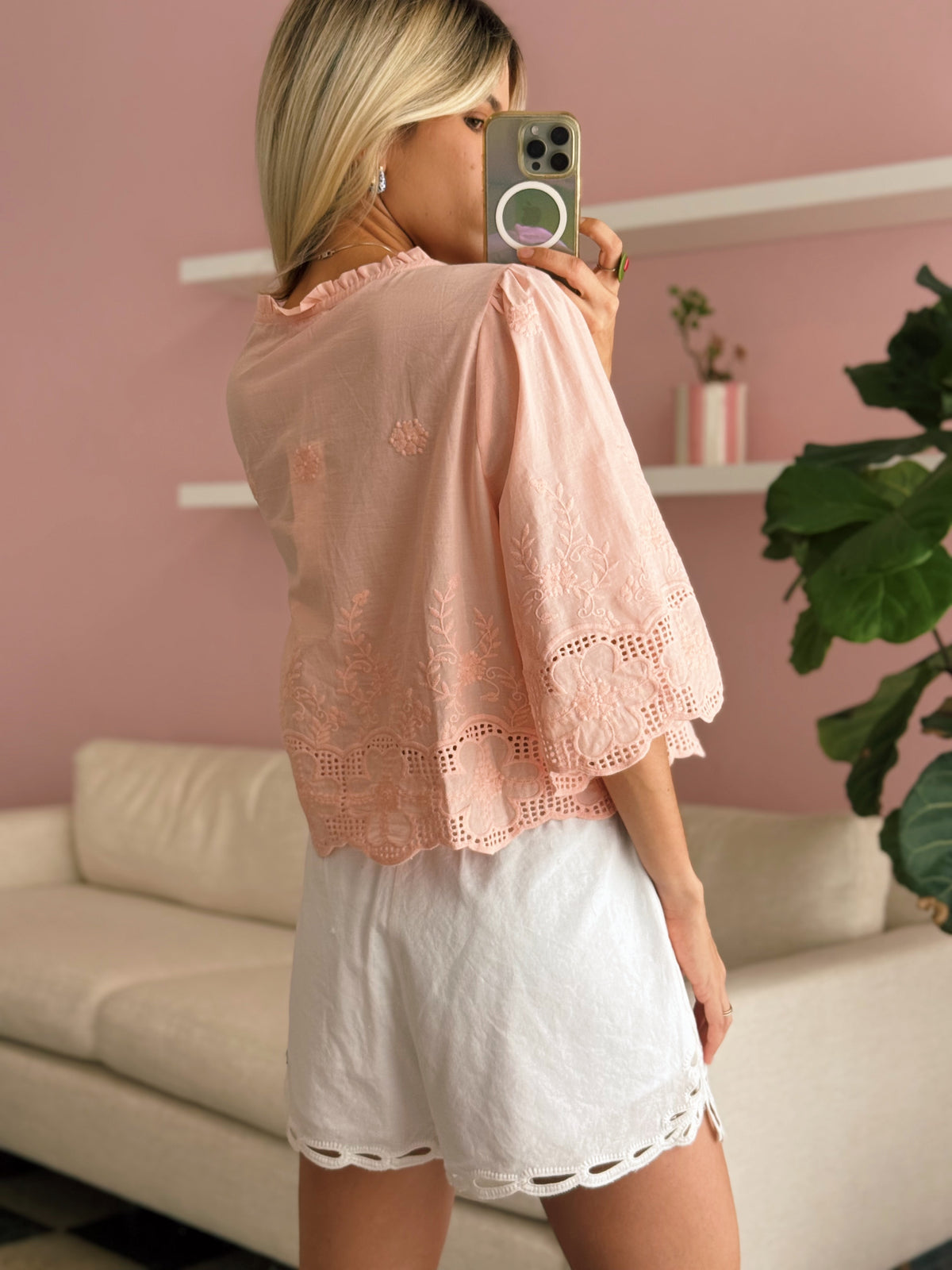 Blush Floral Embroidery Blouse