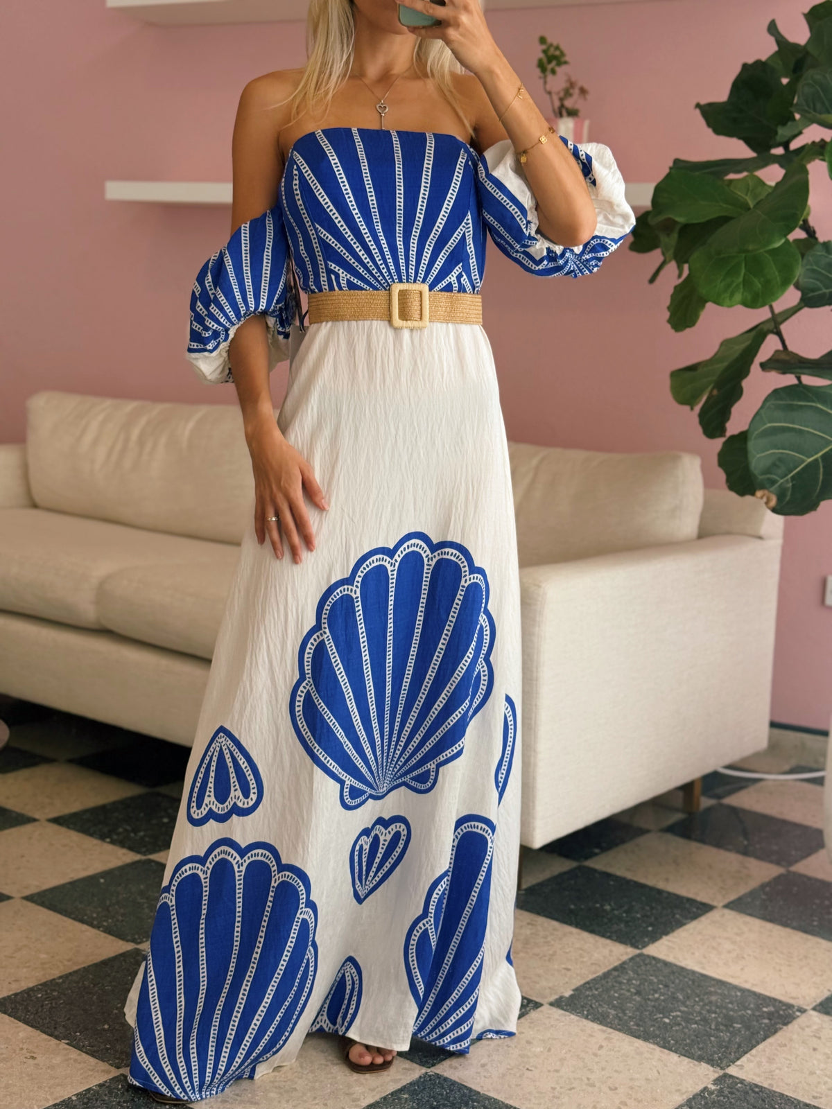 Blue Off Shoulder Maxi Dress