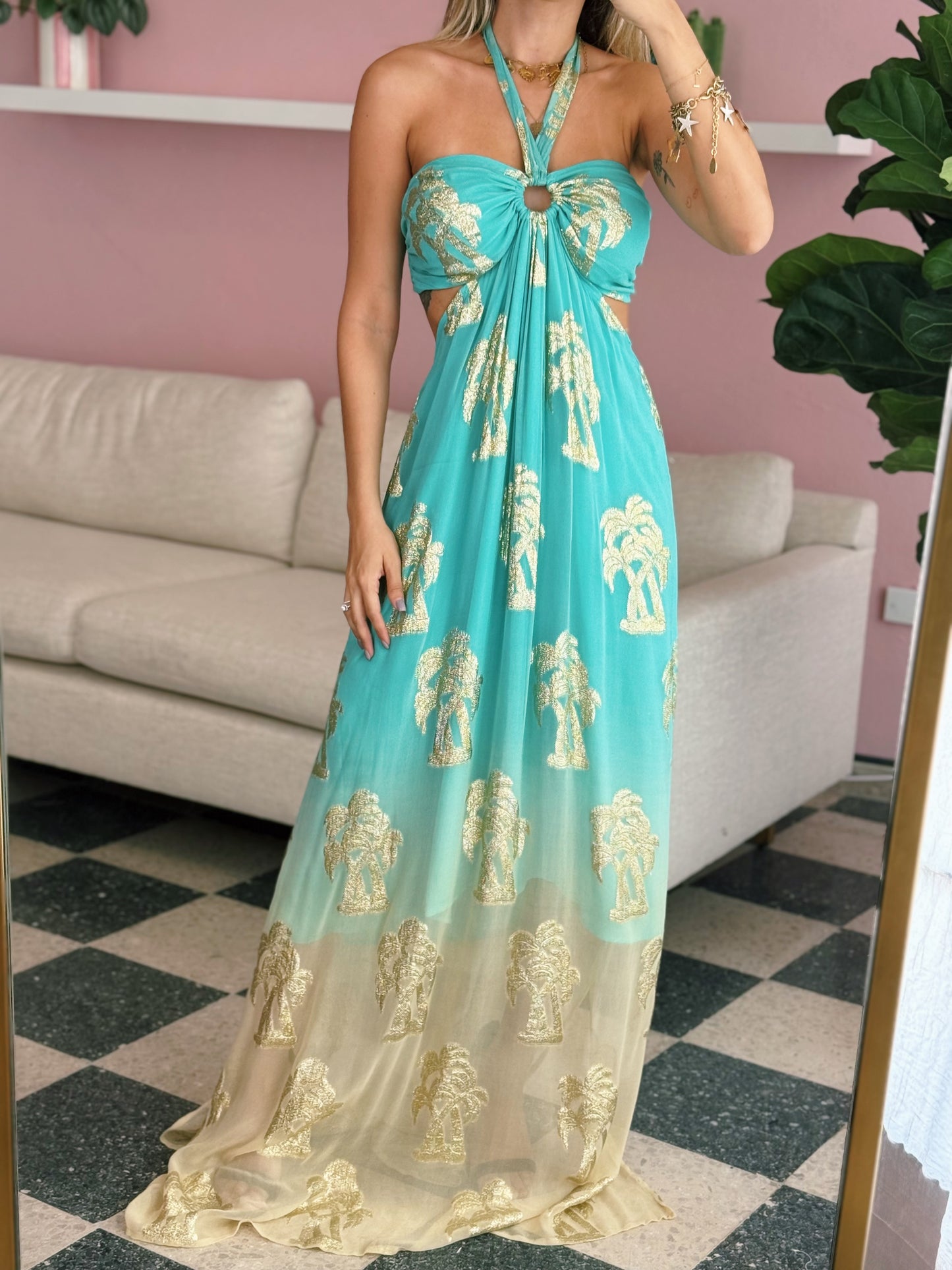 Blue Palm Maxi Dress - Made in India
