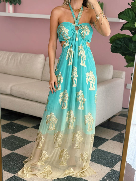 Blue Palm Maxi Dress - Made in India