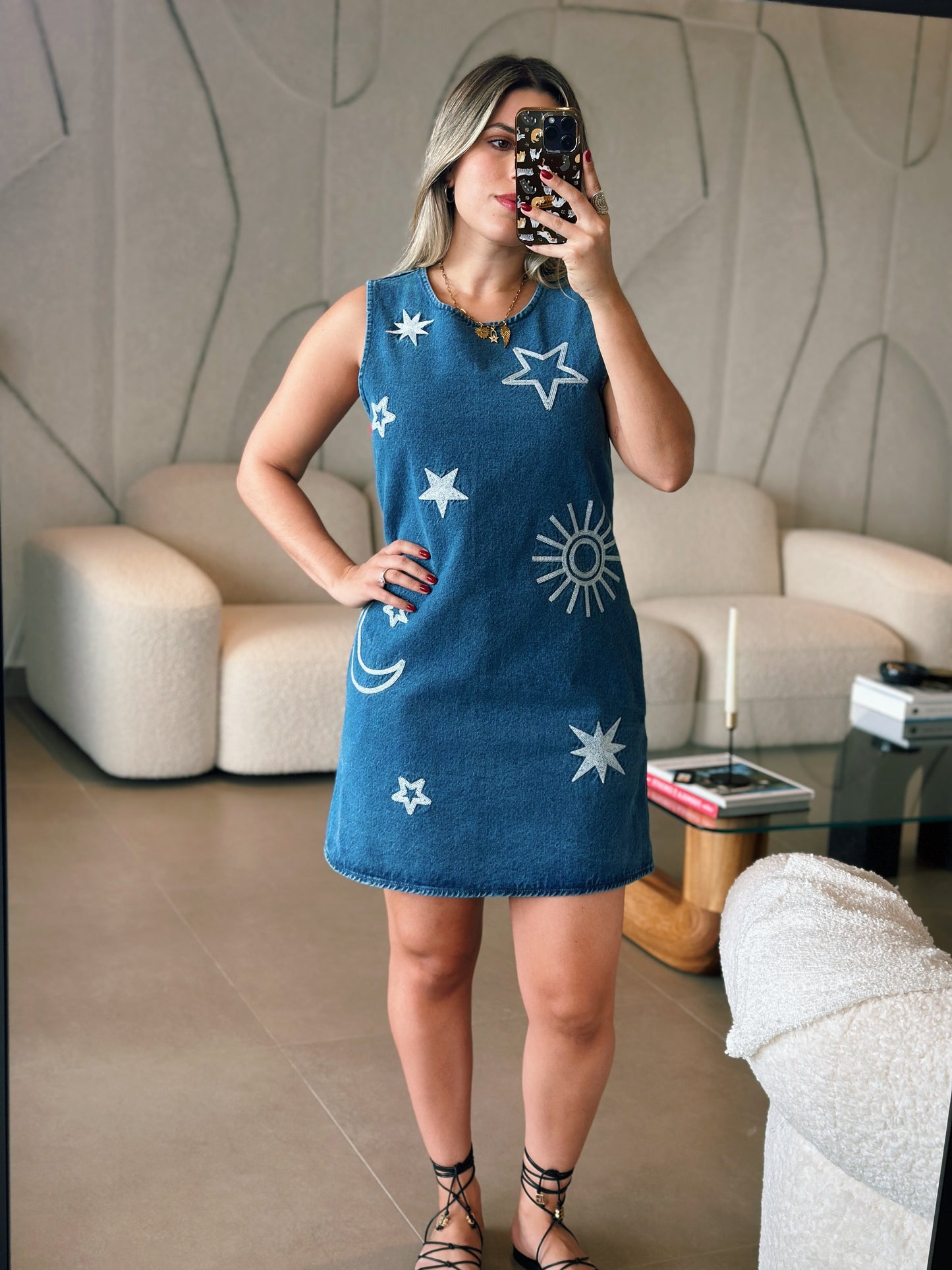 Embroidered Denim Dress