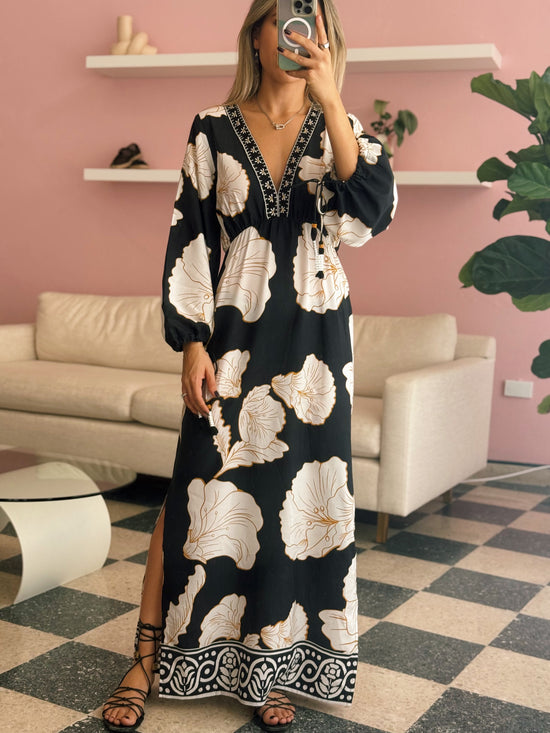 Black Floral Dress - Made in India