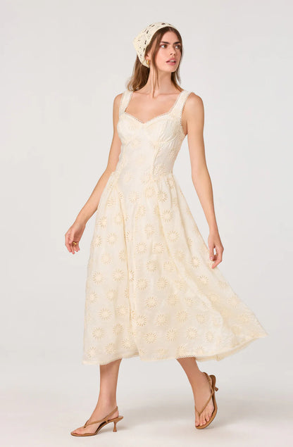 Caerwyn Eyelet Embroidery Sweetheart Midi Dress
