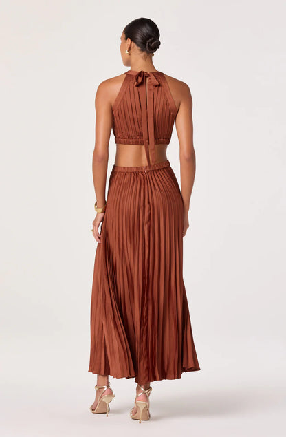 Vera Cutout High-Neck Satin Maxi Dress