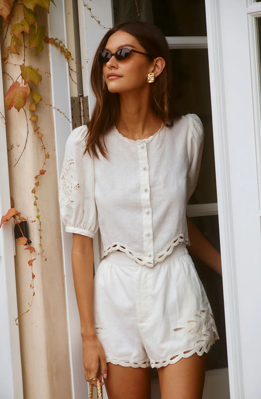 Joellyn Embroidered Cutwork Shorts