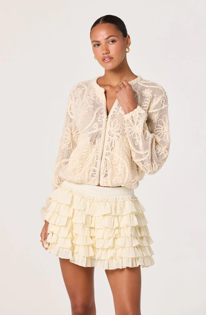 Aeva Embroidered Crochet Bomber Jacket