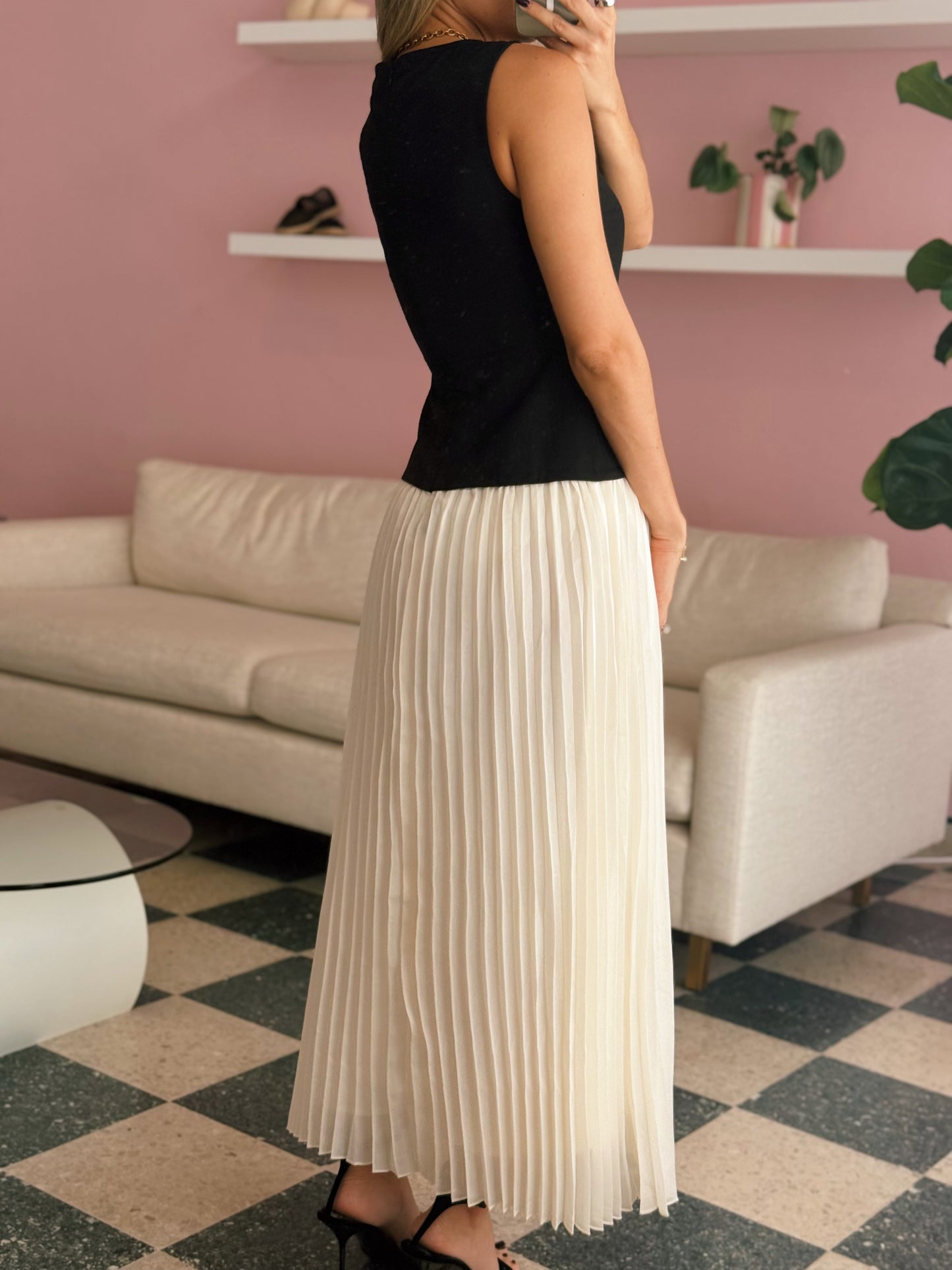 Mixed Media Pleated Midi Dress