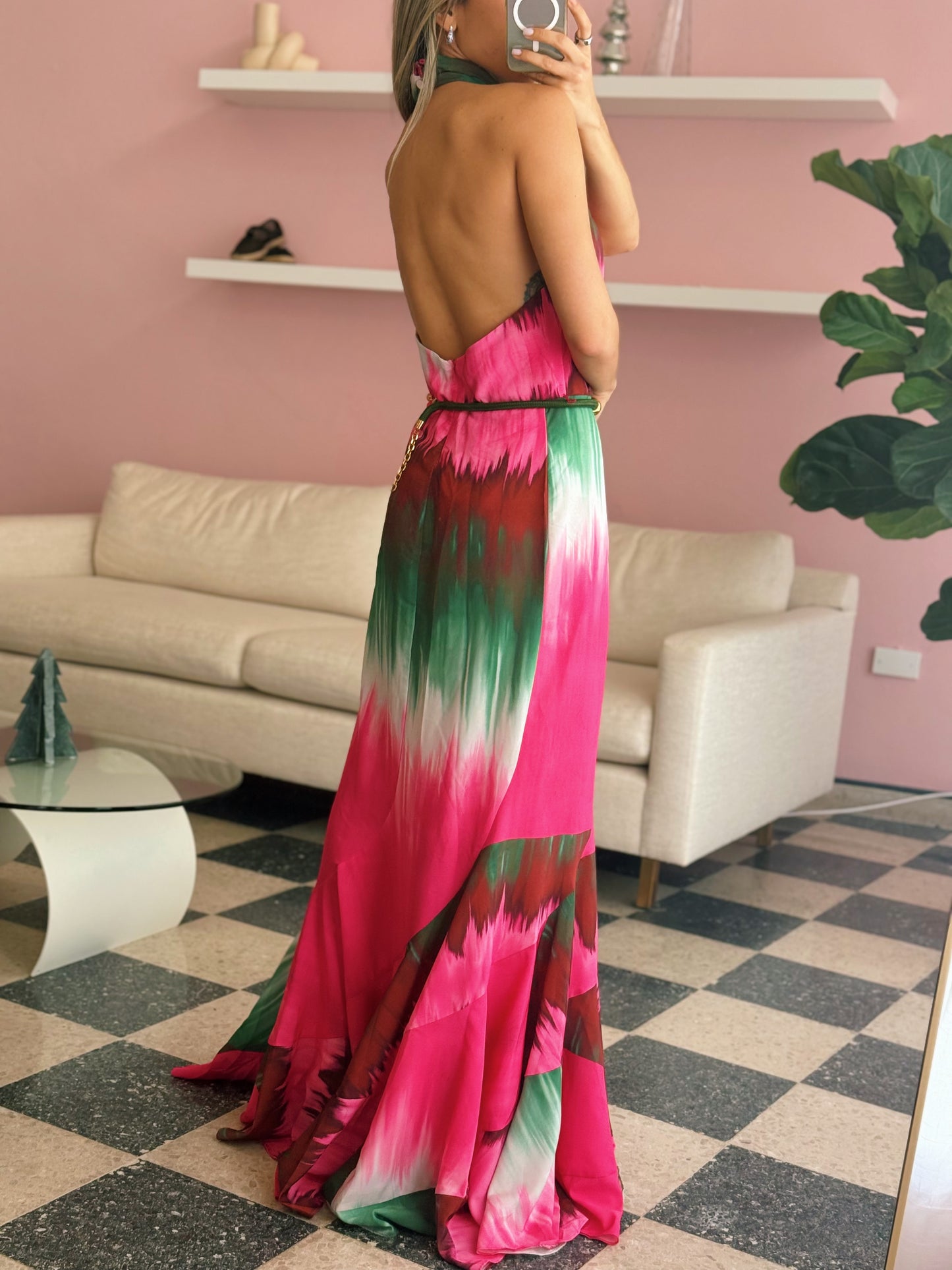 Pink Satin Maxi Dress