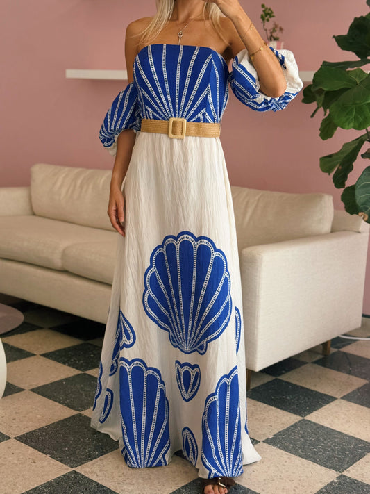 Blue Off Shoulder Maxi Dress