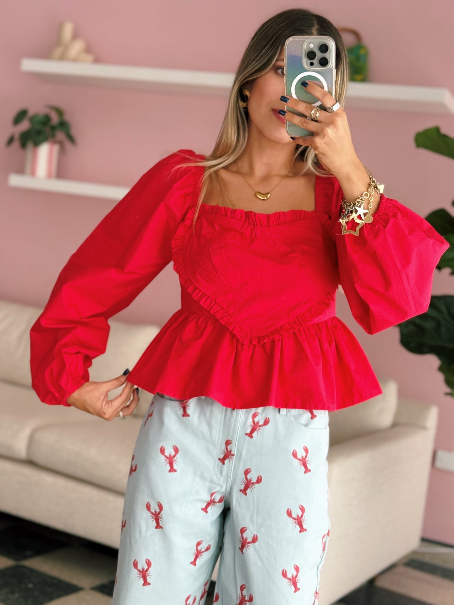 Red Heart Peplum Top