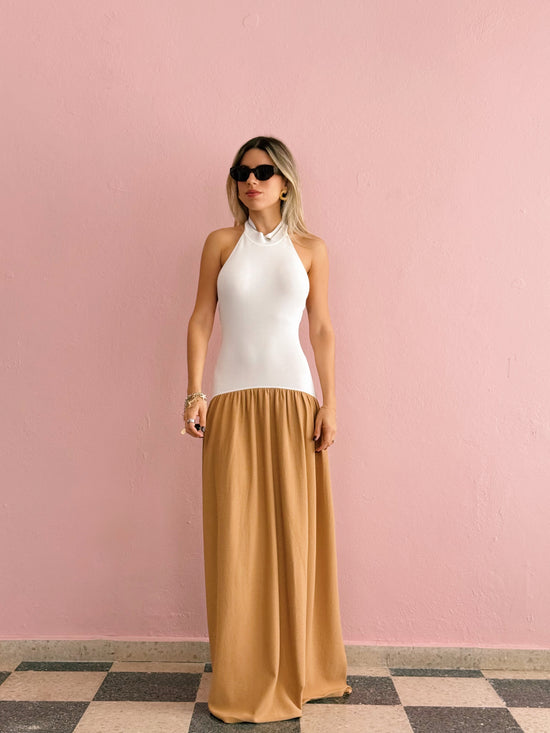 Camel Halter Maxi Dress