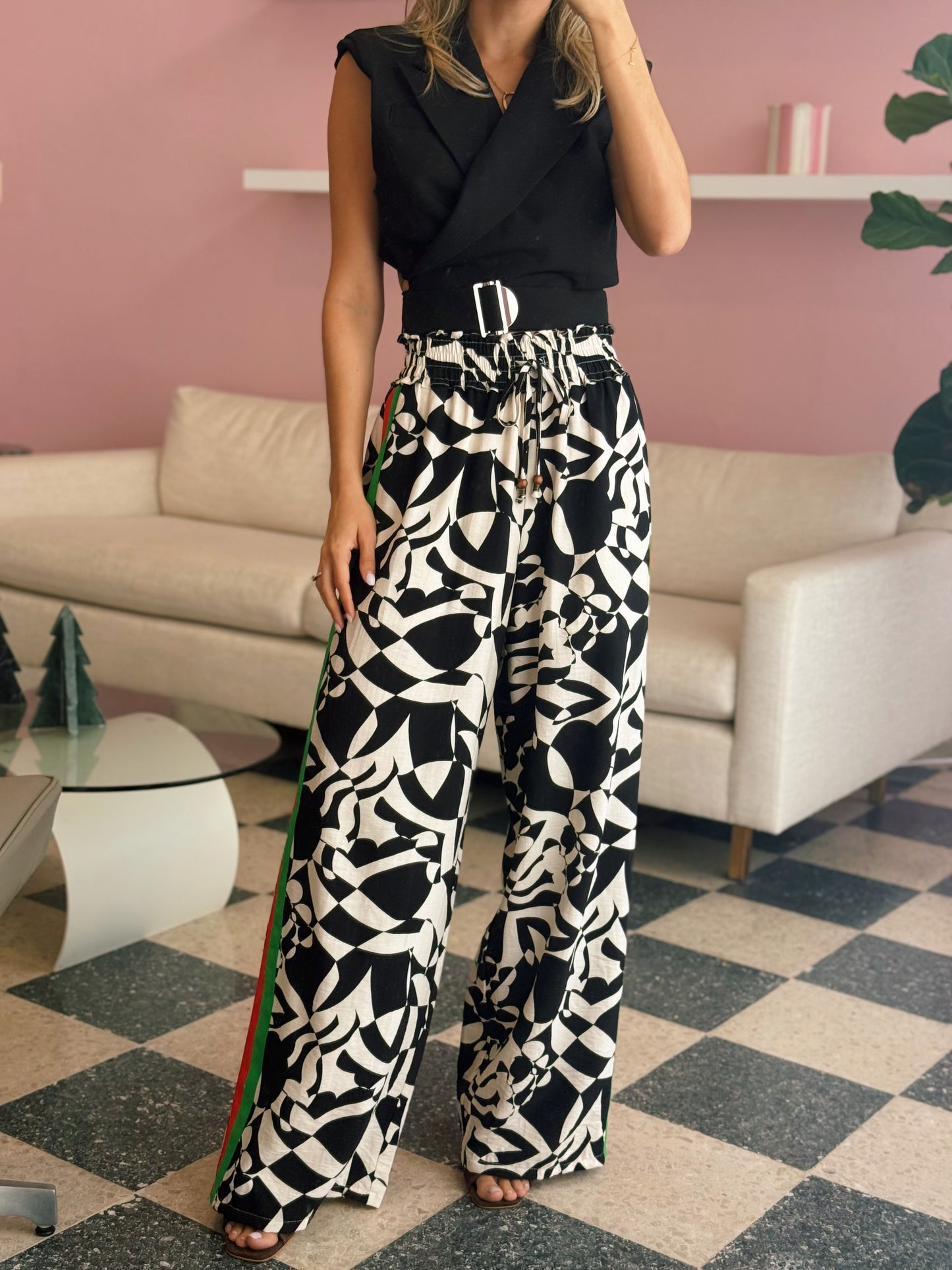 Abstract Green & Red Lines Pants