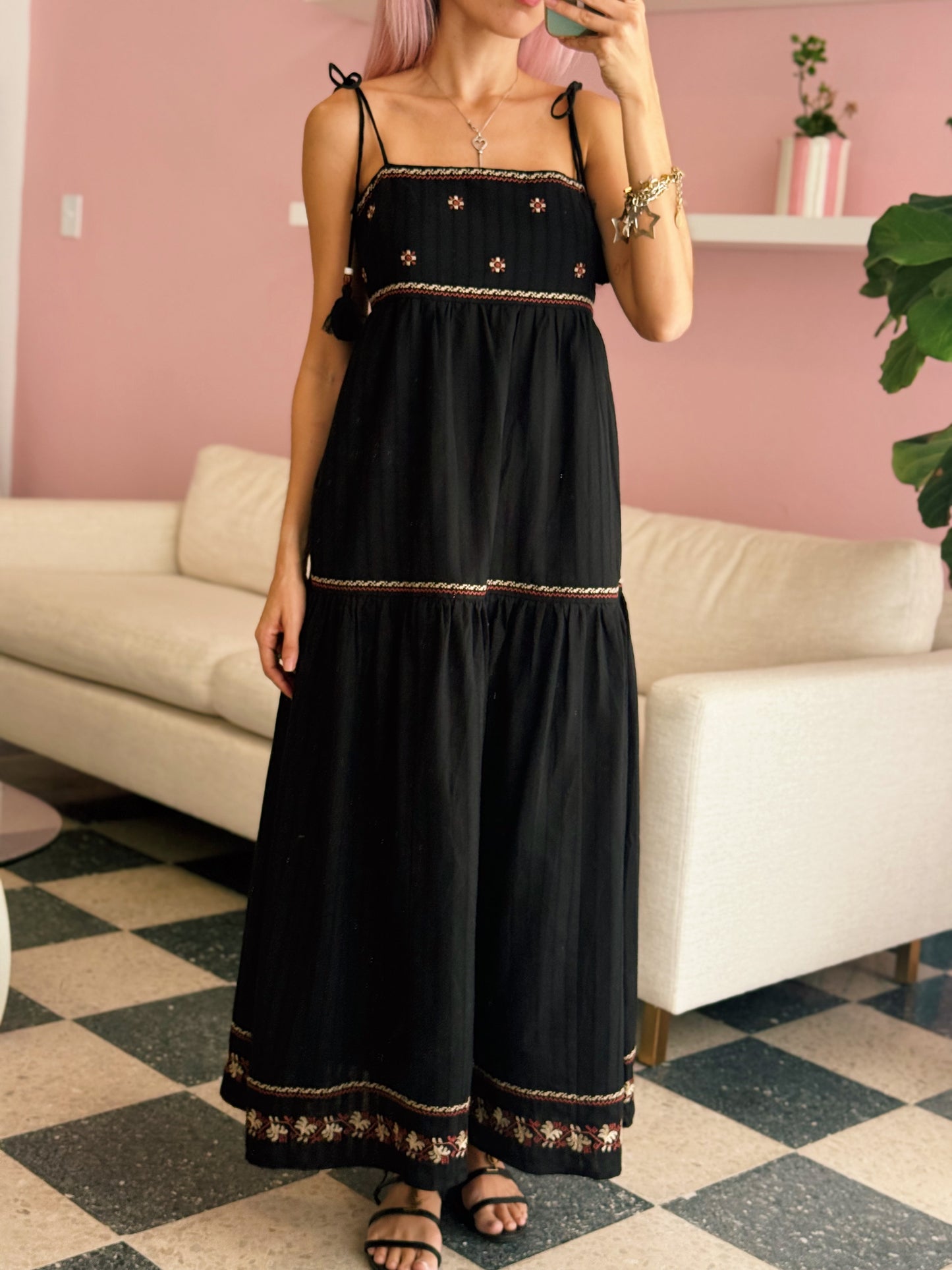 Black Tassel Embroidered Dress
