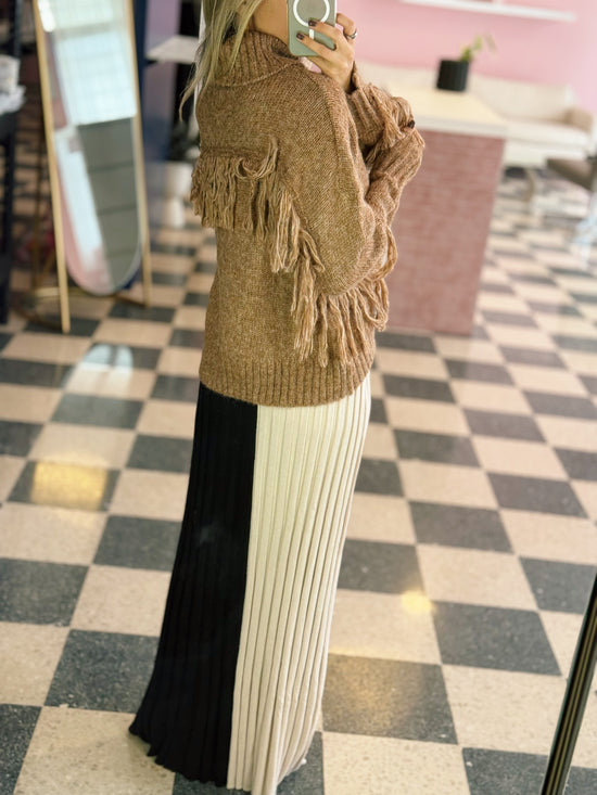 Two Tone Ribbed Knit Skirt