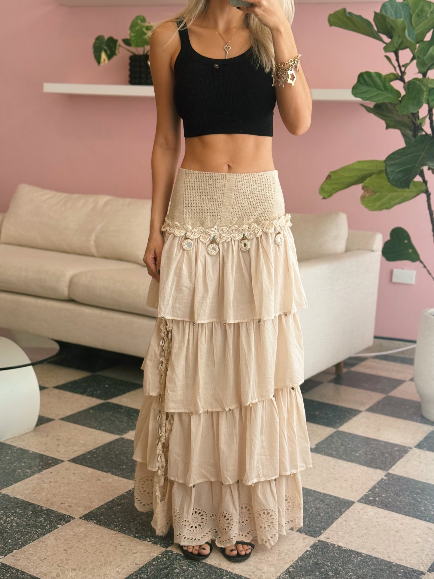 PRE ORDER (final sale/read description!!) Ivory Boho Seashell Skirt