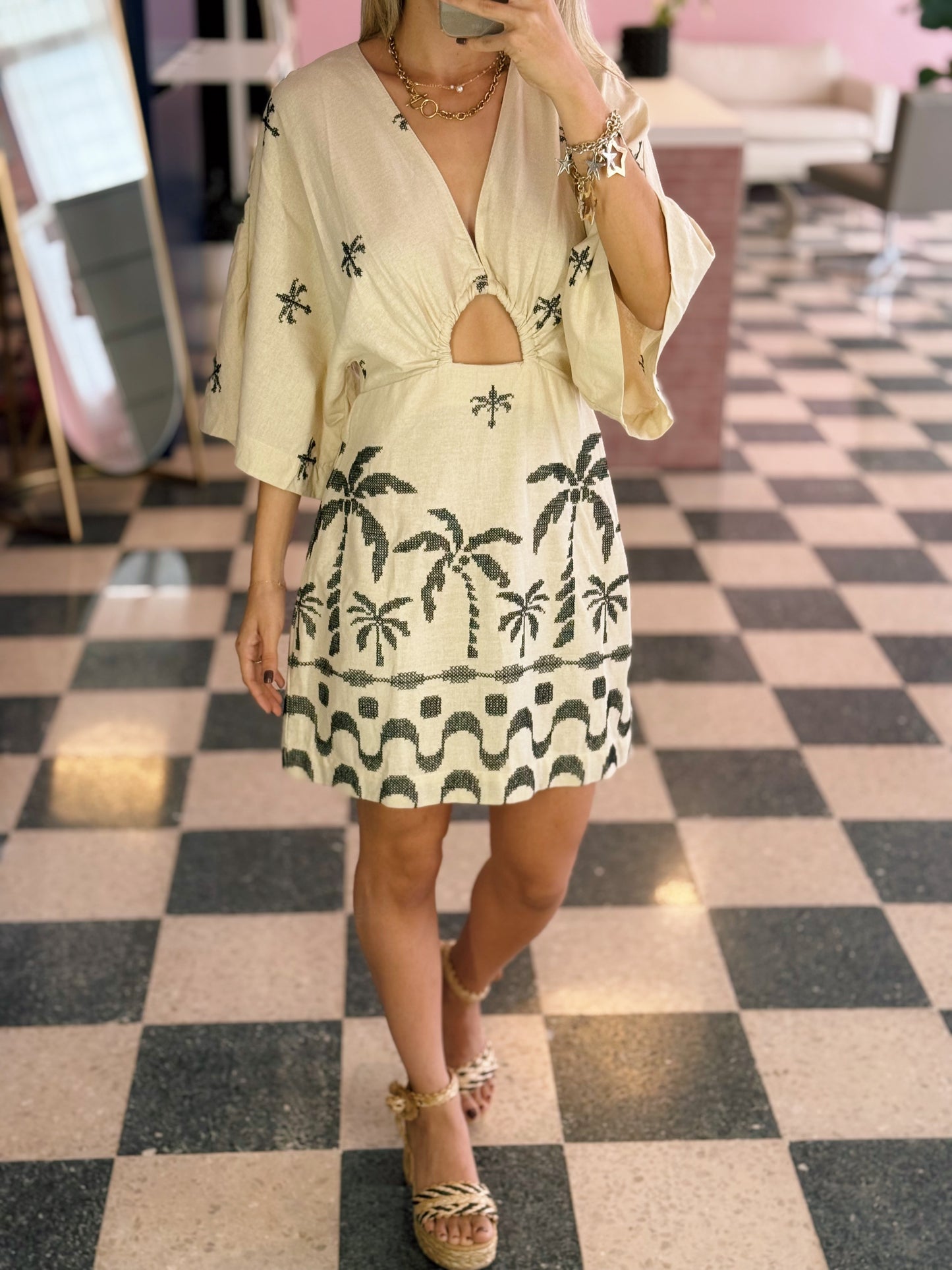 Short Linen Dress with Embroidered Edge - Made in Brazil