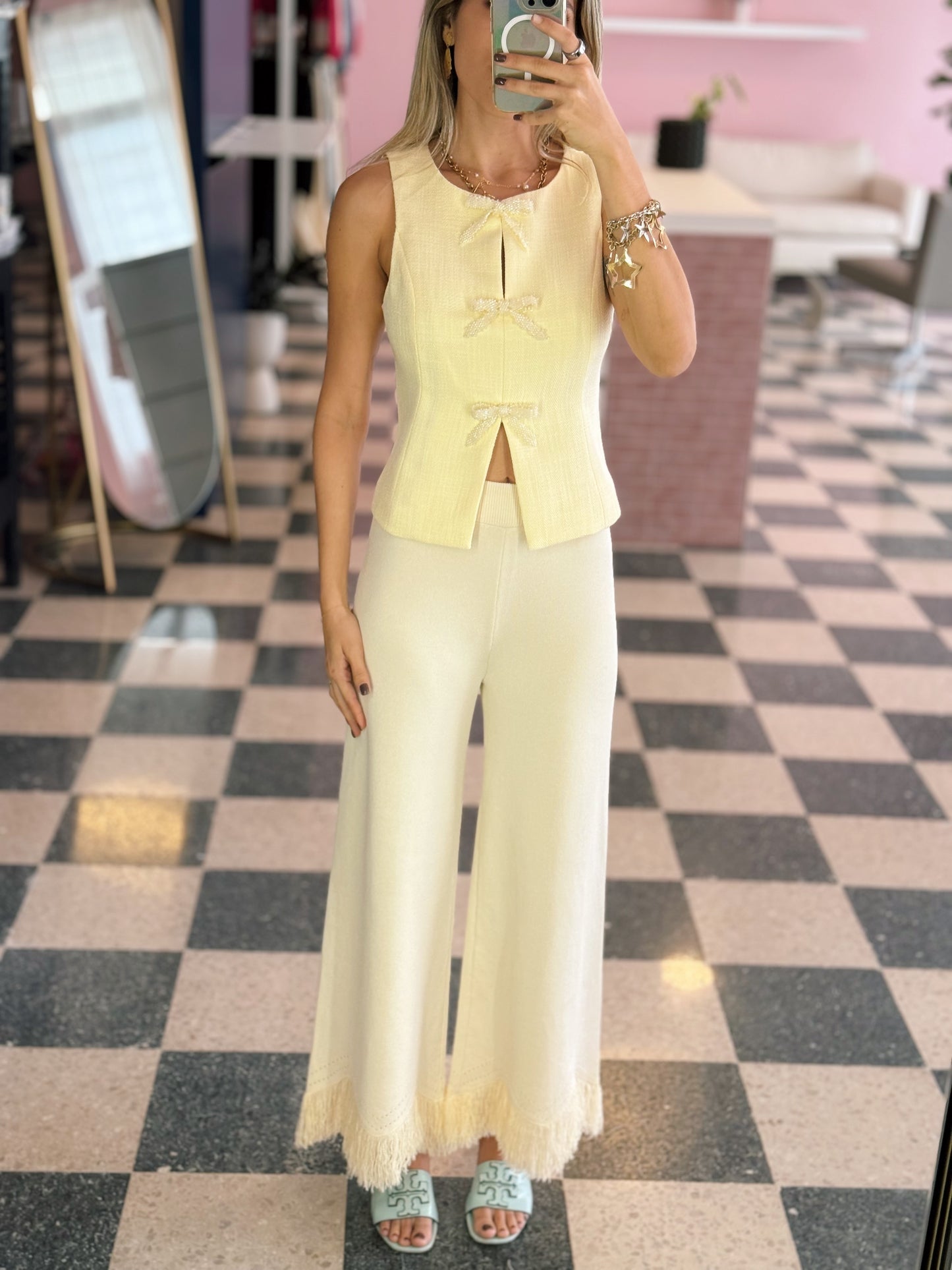 Ecru Fringed Pants