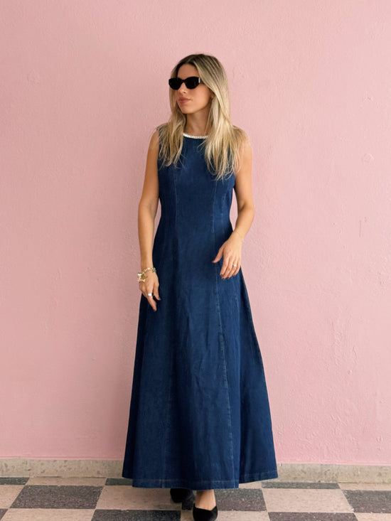 Denim Rhinestone Neck Dress