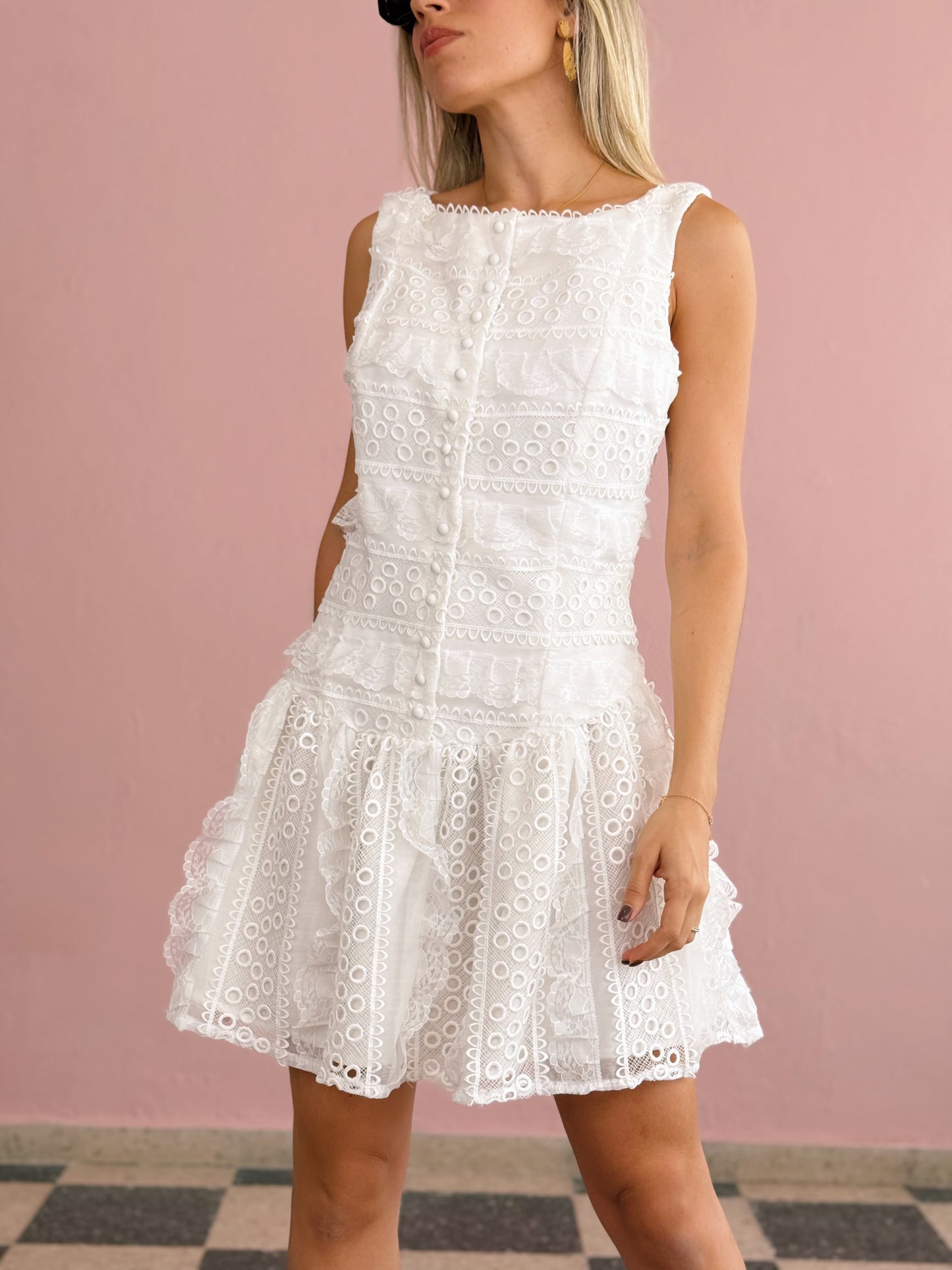 White Eyelet Mini Dress