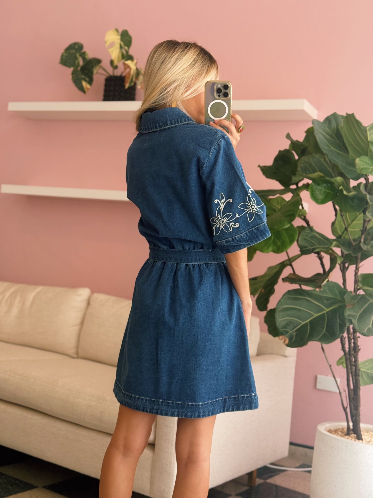 Cotton Denim Embroidered Dress