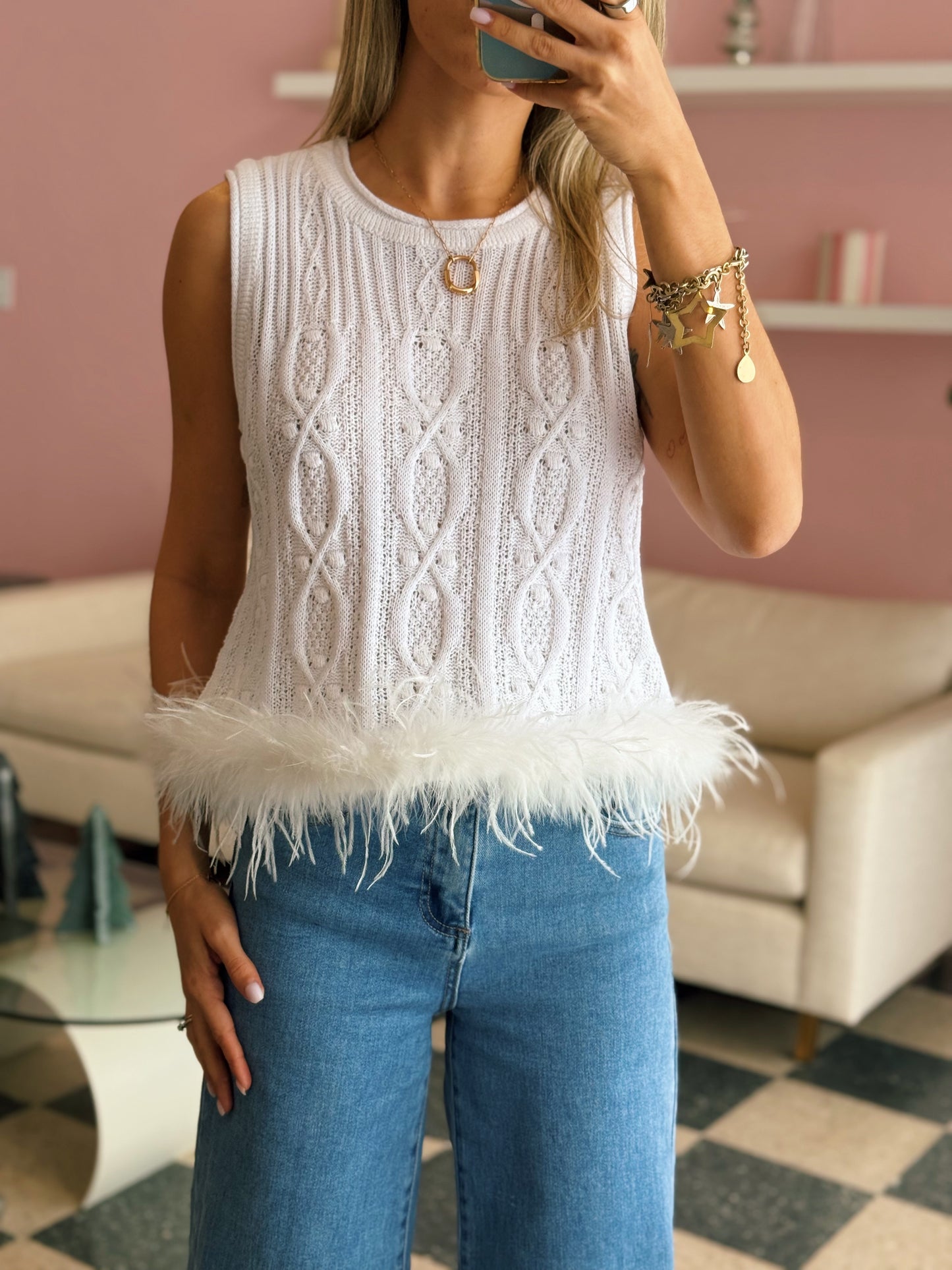 White Feather Knitted Top