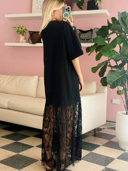 PRE ORDER (ETA: 11/13) Oversized T Shirt Lace Maxi Dress