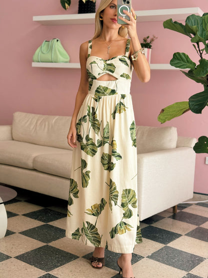 Folhar Cut-Out Linen Midi Dress - Dress To