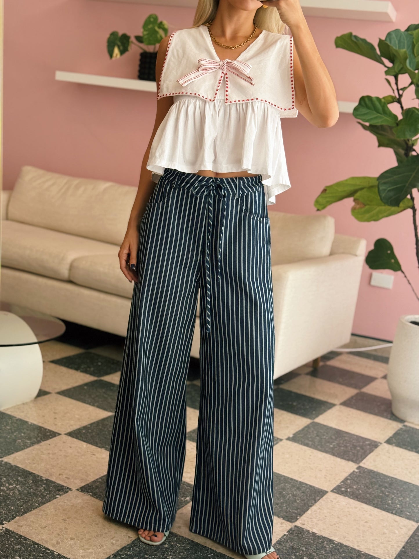 Vertical Stripe Wide Leg Pants