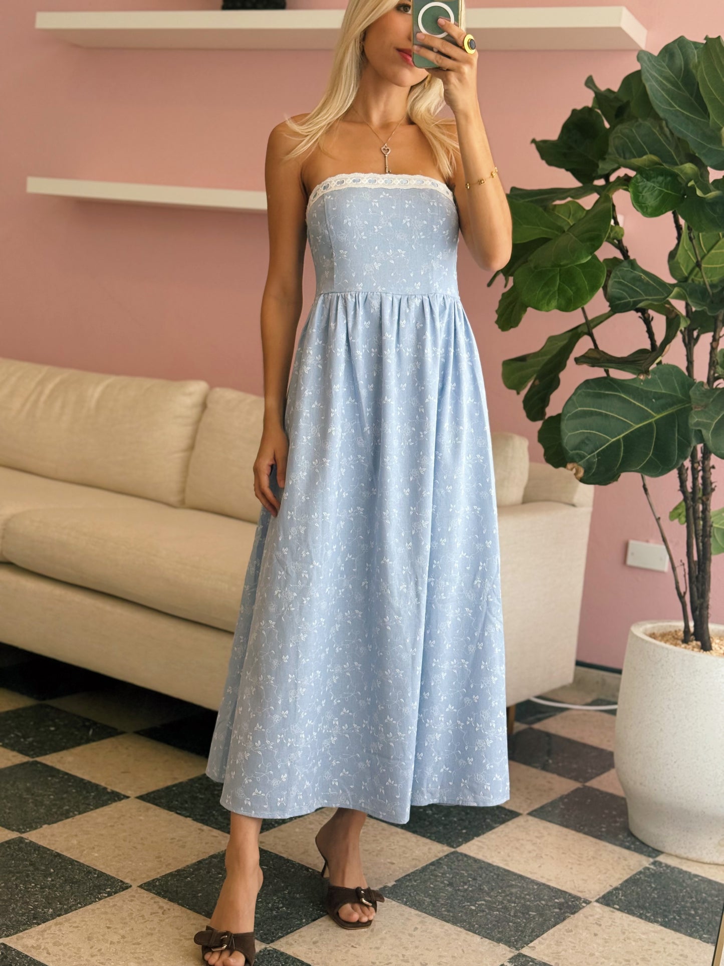 Strapless Blue Dress