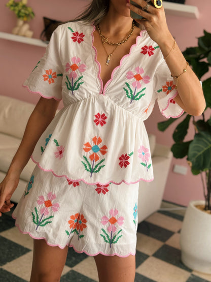 Embroidered Short Floral Set
