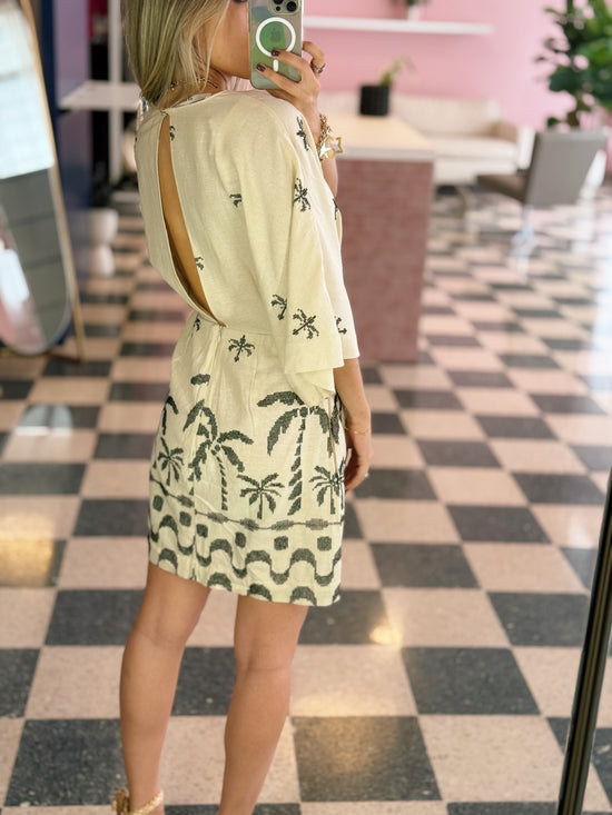 Short Linen Dress with Embroidered Edge - Made in Brazil