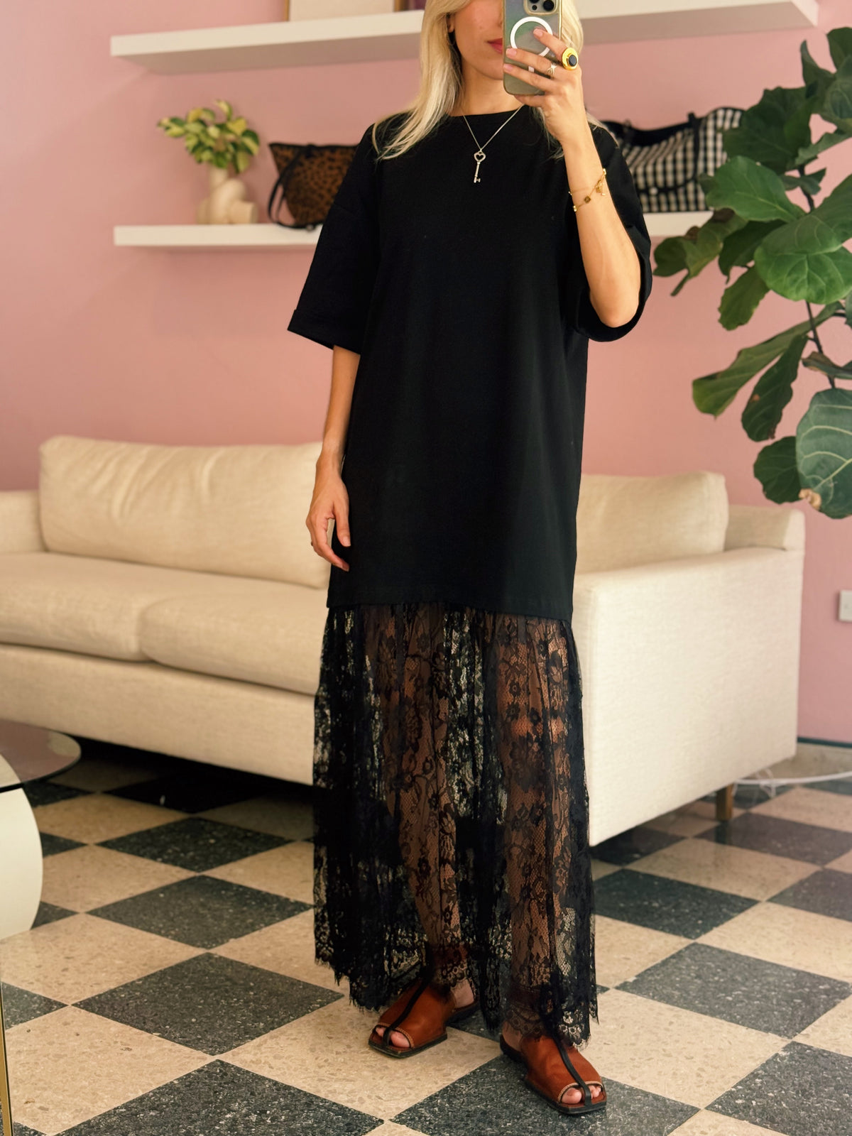 PRE ORDER (ETA: 11/13) Oversized T Shirt Lace Maxi Dress