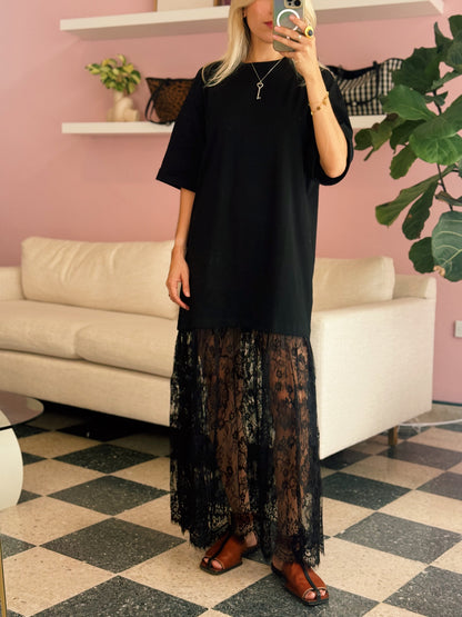 PRE ORDER (ETA: 11/13) Oversized T Shirt Lace Maxi Dress