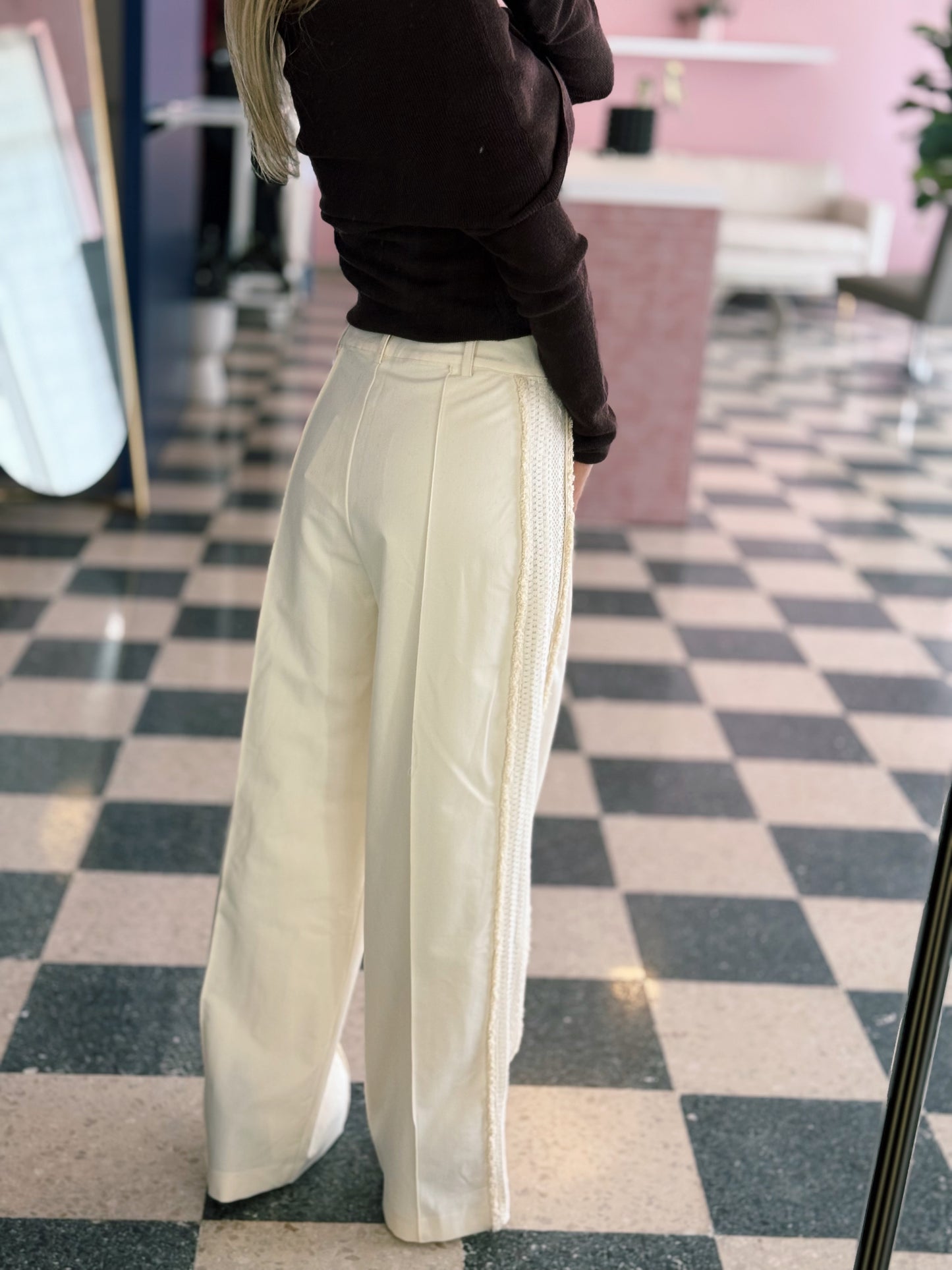 Ivory Side Crochet Trousers