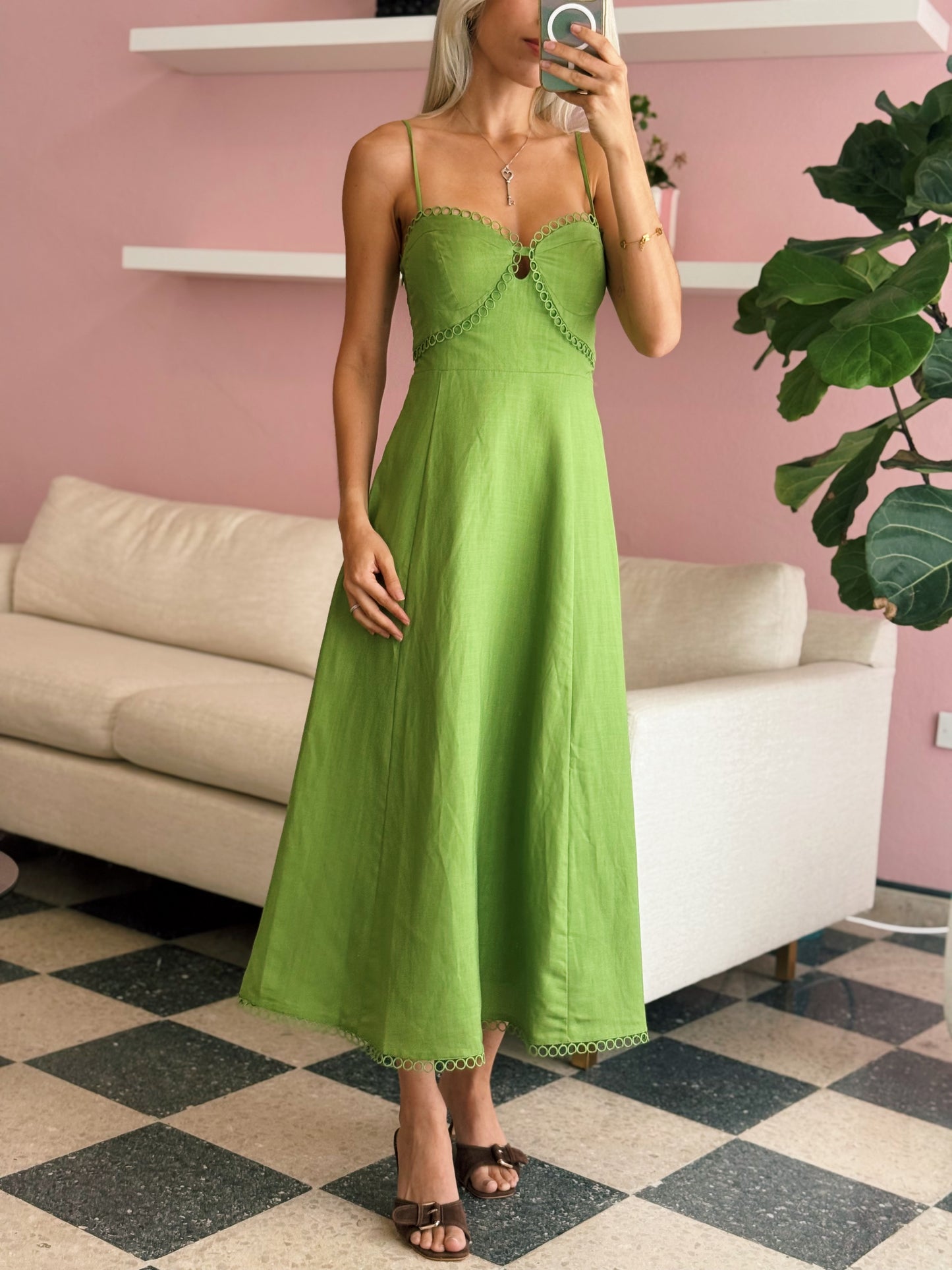 Christie Sweetheart Linen Midi Dress