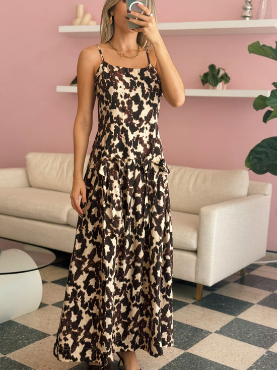 Abstract Bow Brown Midi Dress