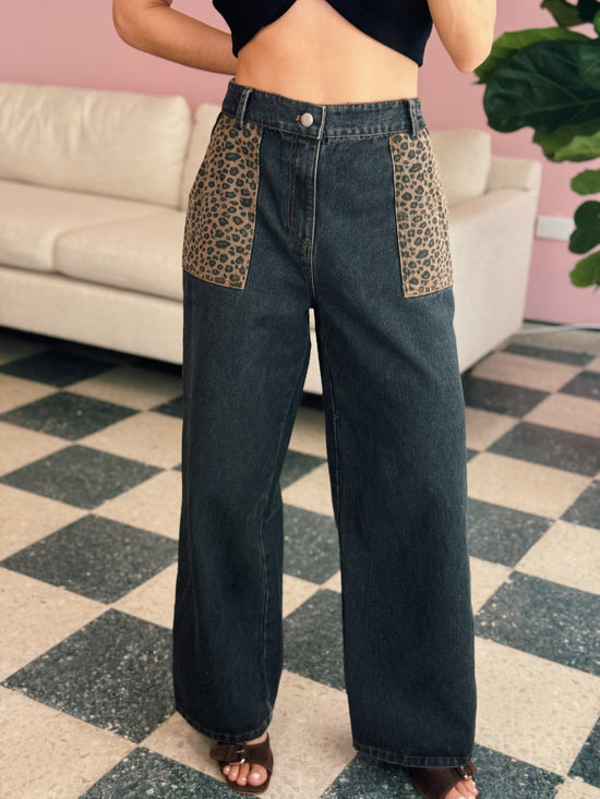 Leopard Charcoal Jeans