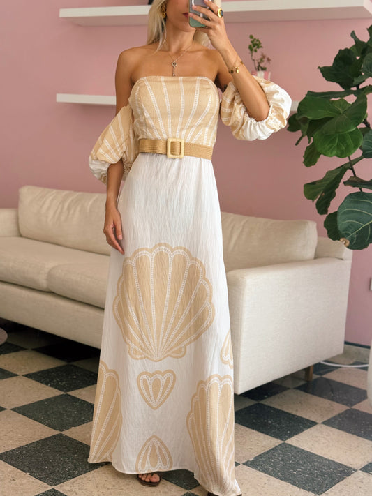Taupe Off Shoulder Maxi Dress