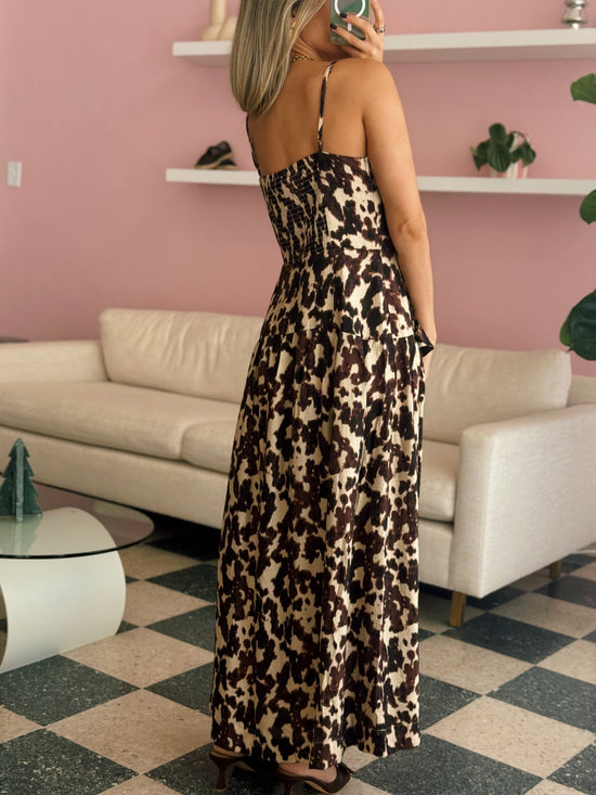 Abstract Bow Brown Midi Dress