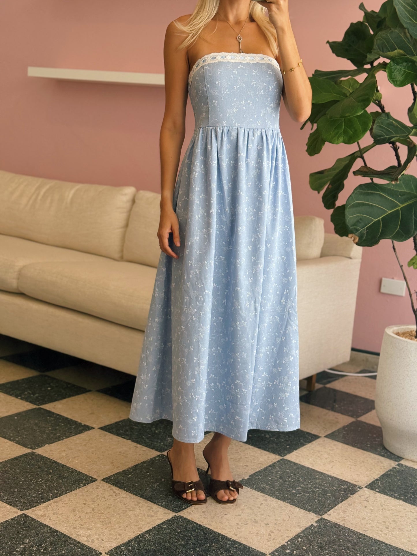 Strapless Blue Dress
