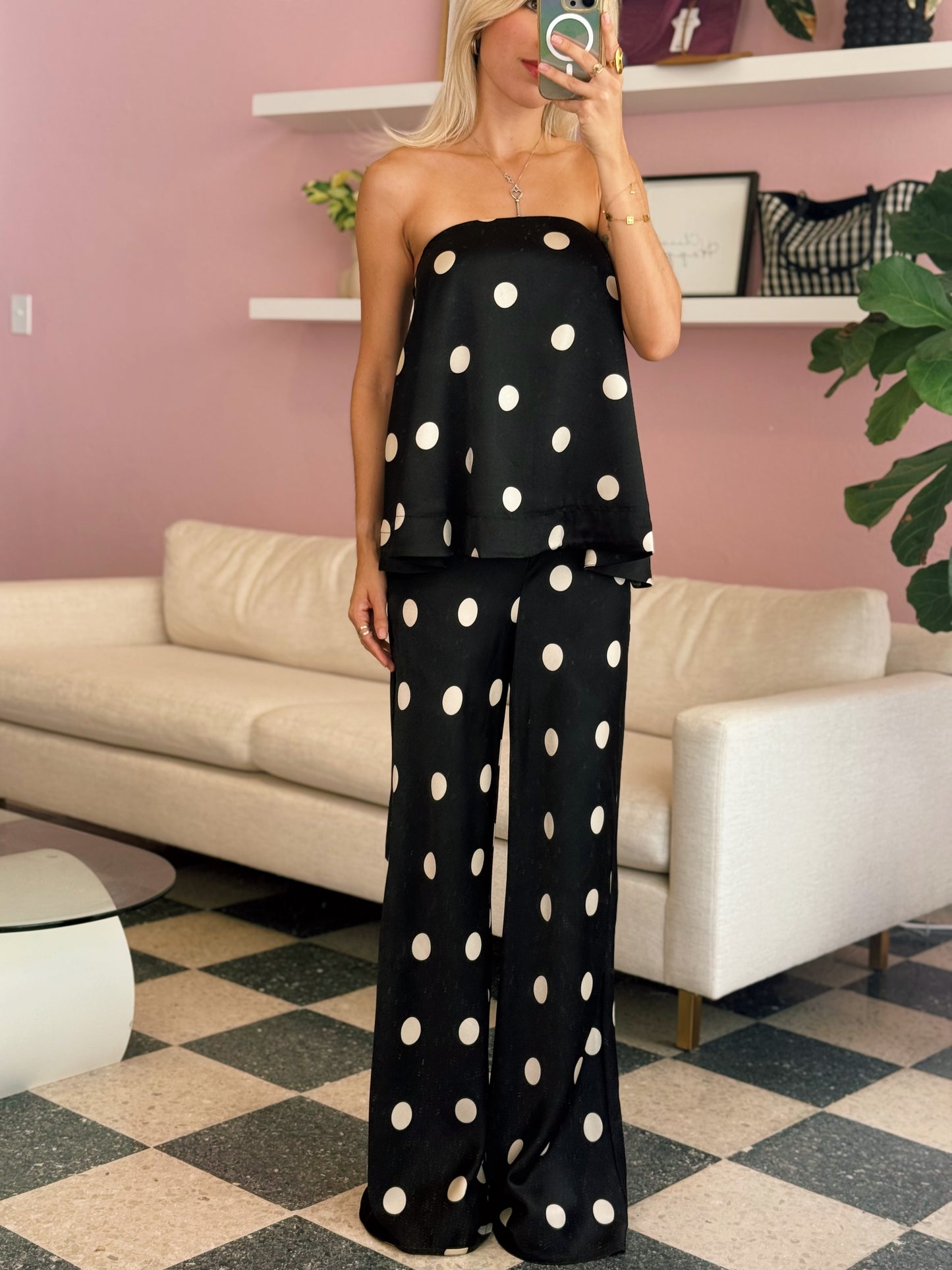 Satin Polka Dot Black Set